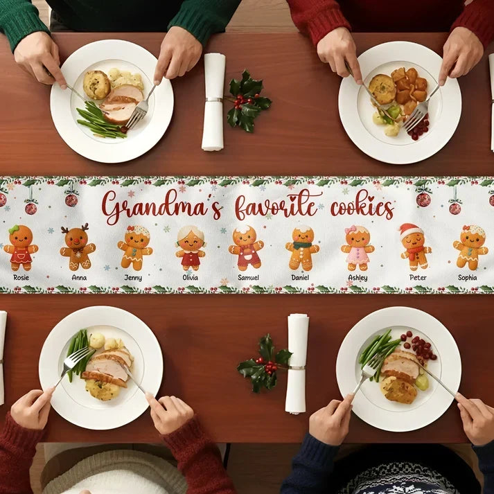 Personalized Gingerbread Family Table Runner Christmas Gift for Grandma