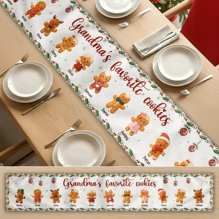 Personalized Gingerbread Family Table Runner Christmas Gift for Grandma