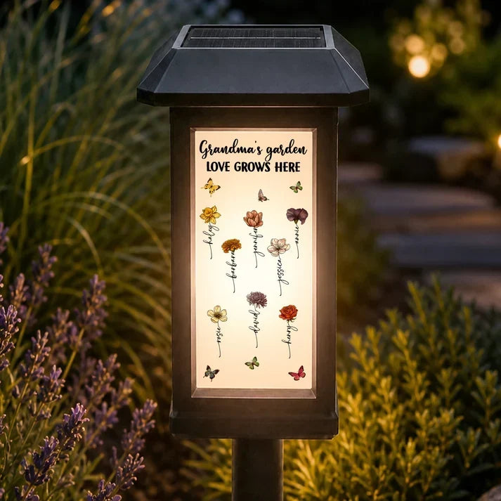 Personalized Solar Garden Stake Light Gift for Grandma - Unique Botanical Design