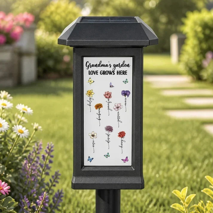 Personalized Solar Garden Stake Light Gift for Grandma - Unique Botanical Design