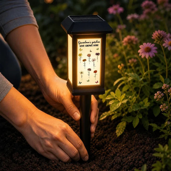 Personalized Solar Garden Stake Light Gift for Grandma - Unique Botanical Design