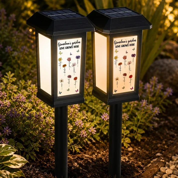 Personalized Solar Garden Stake Light Gift for Grandma - Unique Botanical Design