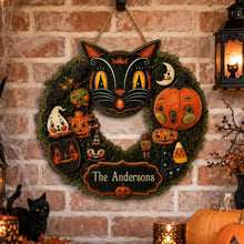 Load image into Gallery viewer, Personalized Black Cat Wooden Sign Custom Gift for Cat Lovers Halloween
