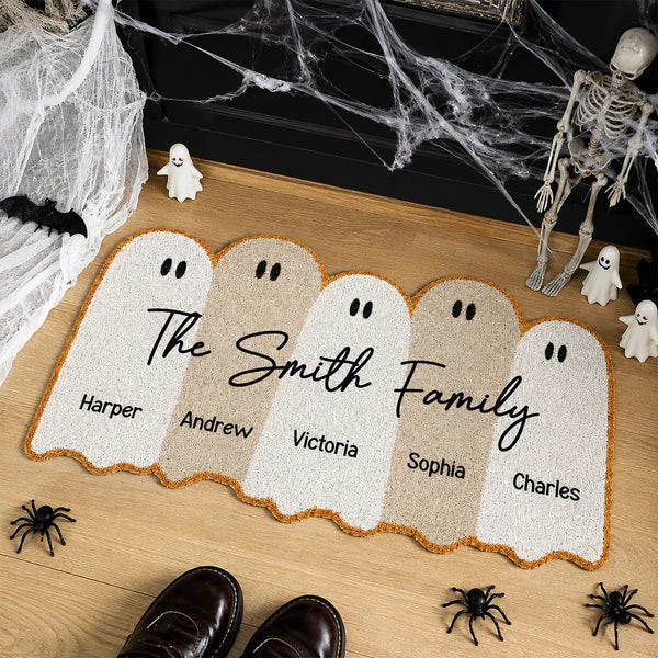 Personalized Halloween Ghost Family Doormat Cute Fall Decor