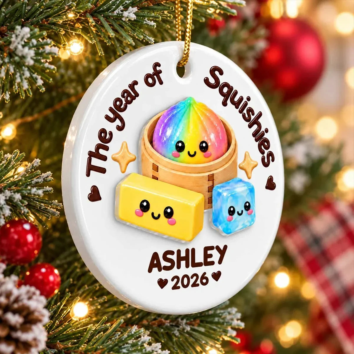 Personalized Ceramic Rainbow Dumplings Ornament Gift for Kids