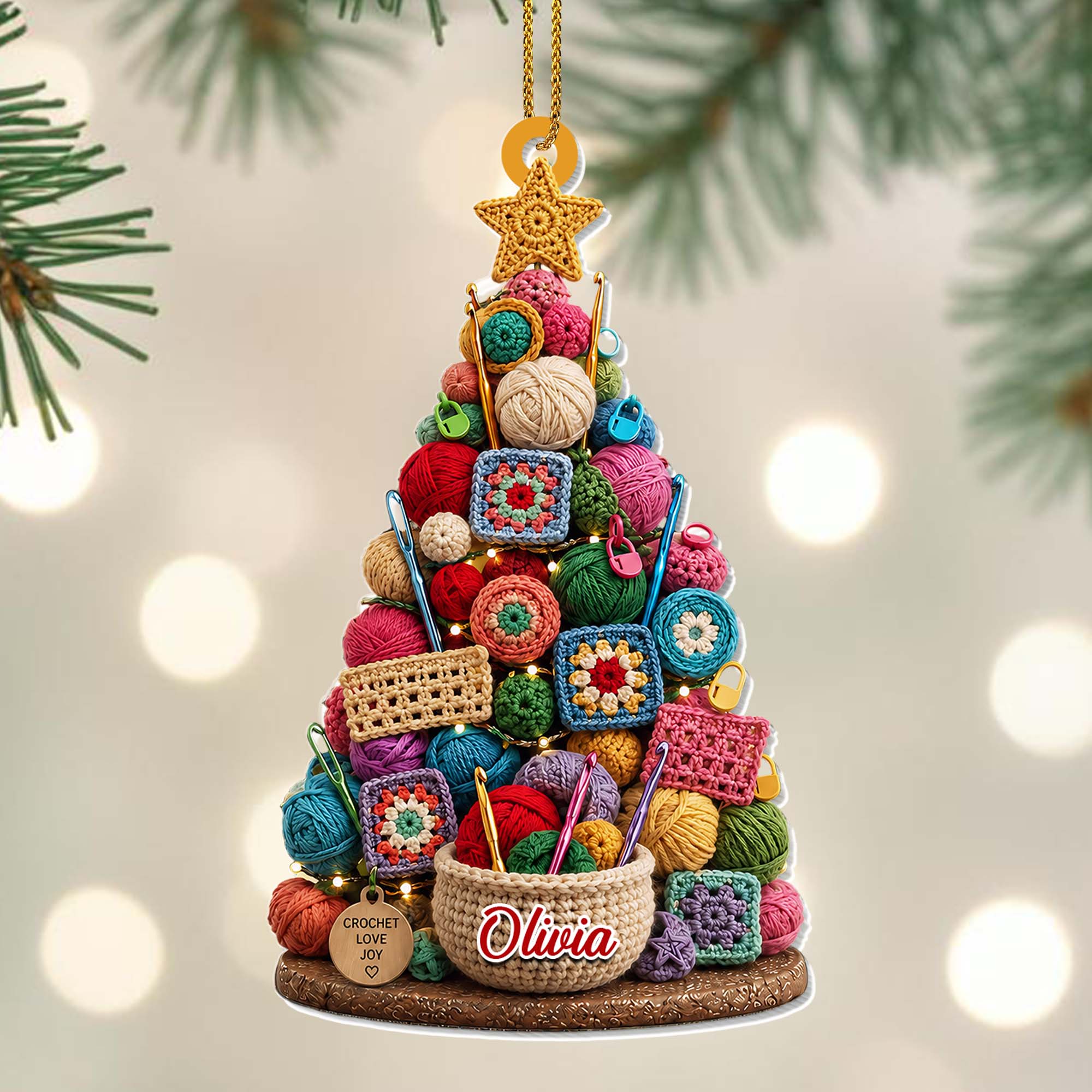 Personalized Crochet Christmas Tree Ornament Unique Gift for Crocheters