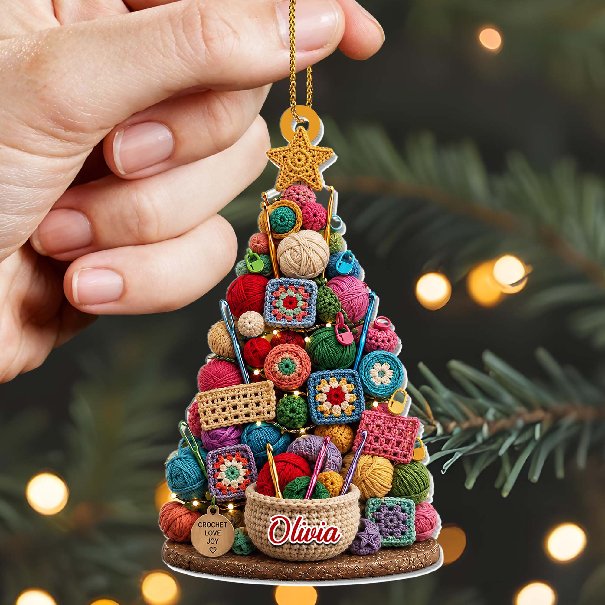 Personalized Crochet Christmas Tree Ornament Unique Gift for Crocheters