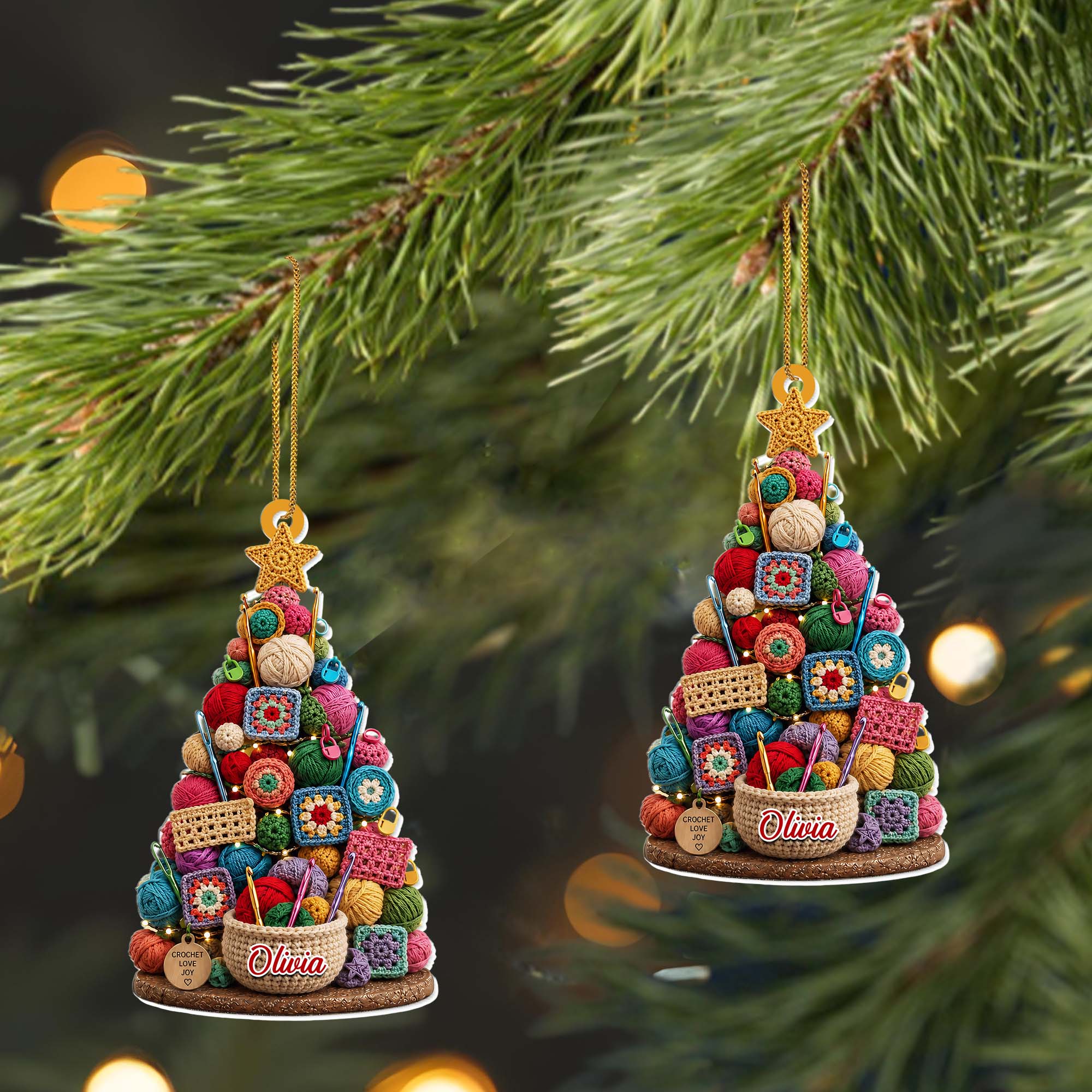 Personalized Crochet Christmas Tree Ornament Unique Gift for Crocheters