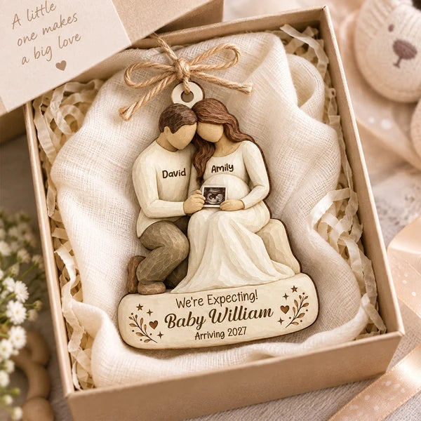 Personalized Wooden Ornament for Mom-to-Be | Expecting Couple Keepsake