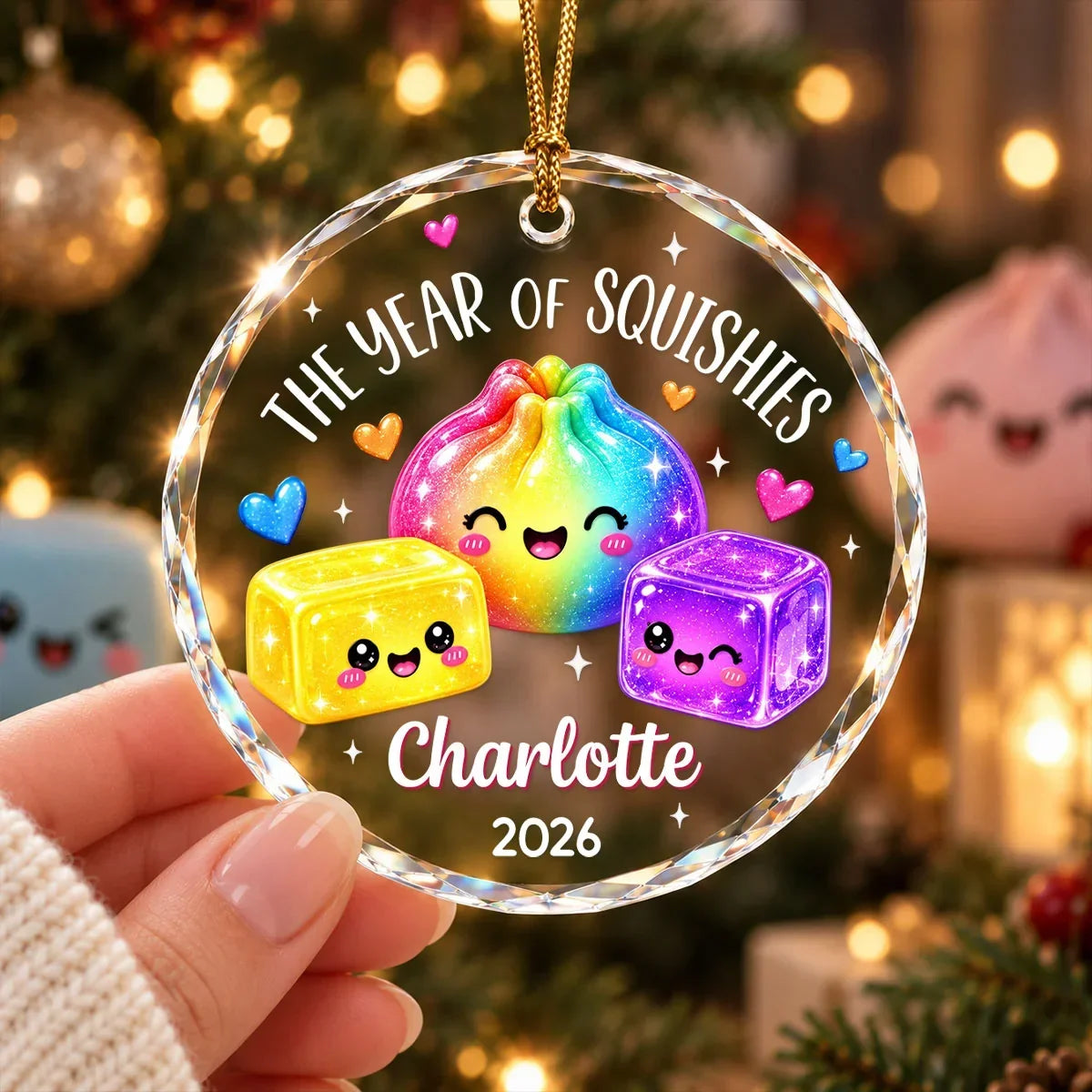 Personalized Glass Crystal Ornament Rainbow Squishies Gift for Kids