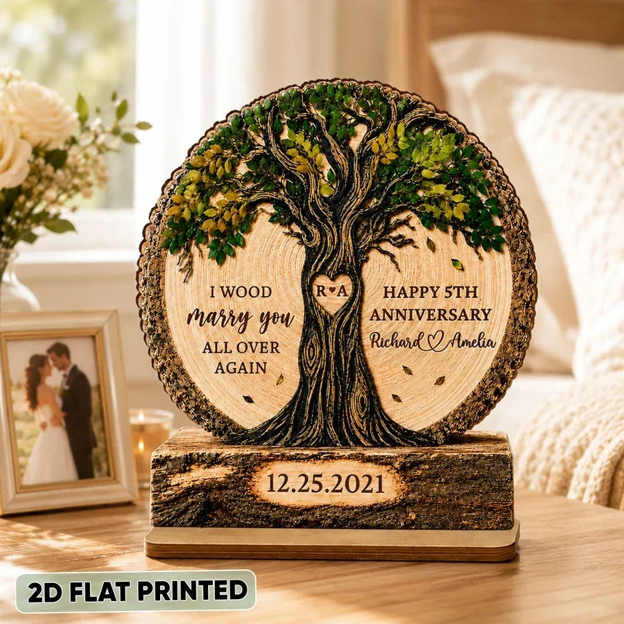 Personalized 2-Layer Wooden Plaque Custom Couple Tree Gift for Anniversary