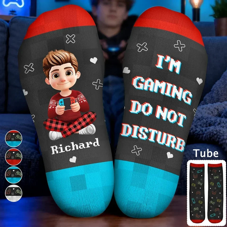 Personalized Gamer Crew Socks Custom Cartoon Quote Gift