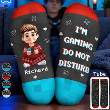 Load image into Gallery viewer, Personalized Gamer Crew Socks Custom Cartoon Quote Gift
