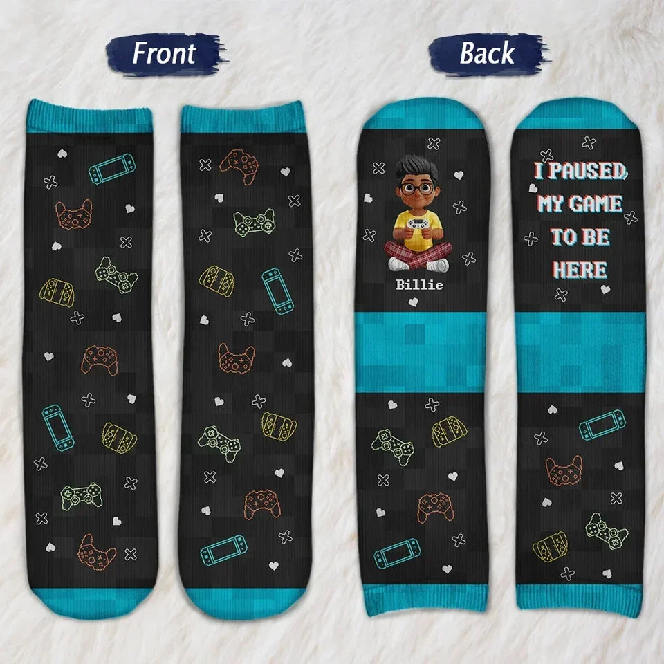 Personalized Gamer Crew Socks Custom Cartoon Quote Gift