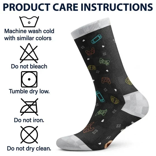 Personalized Gamer Crew Socks Custom Cartoon Quote Gift