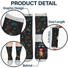 Load image into Gallery viewer, Personalized Gamer Crew Socks Custom Cartoon Quote Gift
