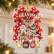 Load image into Gallery viewer, Personalized Acrylic Christmas Ornament Gift for Grandma with Red Bow
