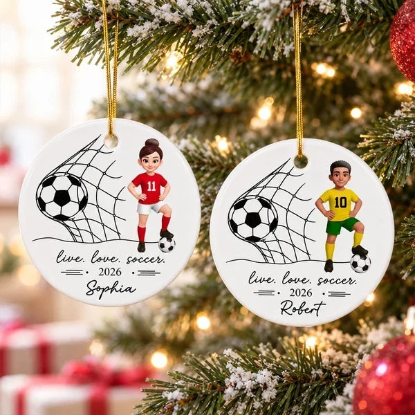 Personalized Ceramic Soccer Girl Ornament Custom Name Gift for Daughter
