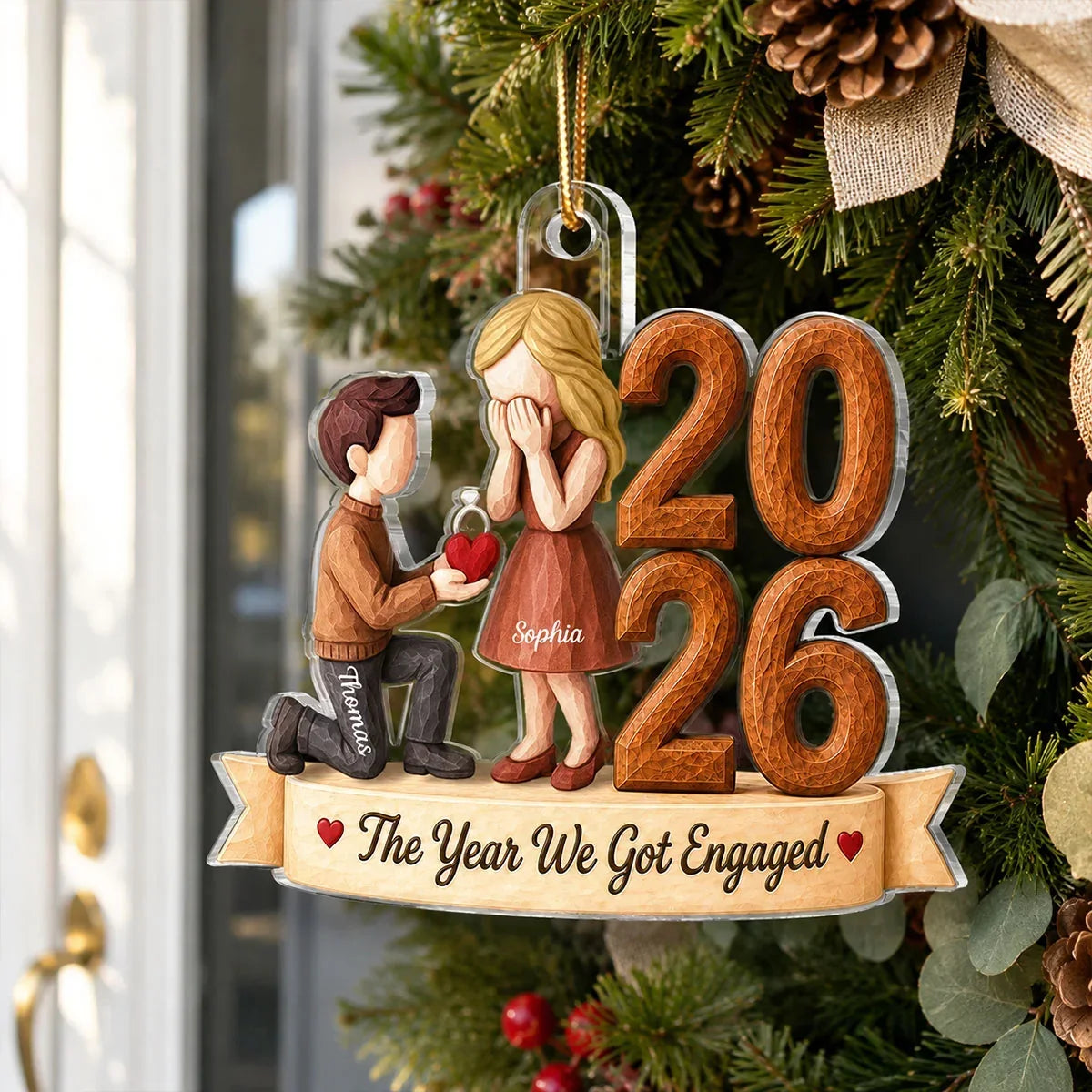 Personalized Acrylic Engagement Ornament Unique Gift for Couple