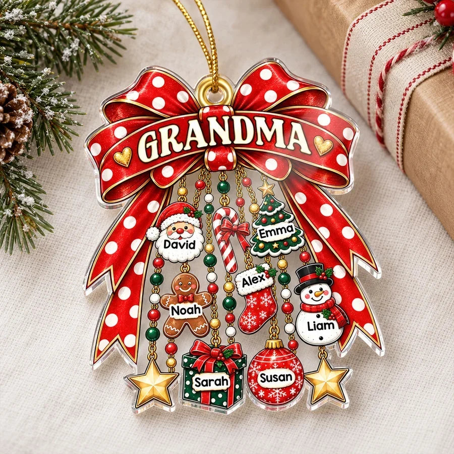 Personalized Acrylic Christmas Ornament Gift for Grandma with Red Bow