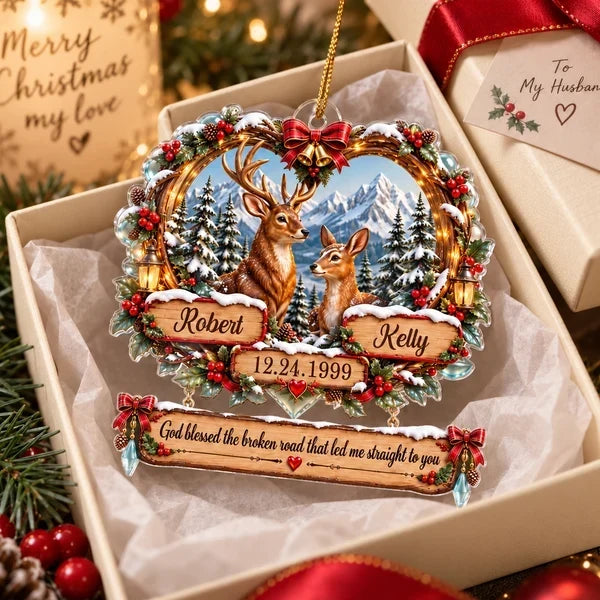 Personalized Acrylic Christmas Ornament Deer Couple Gift