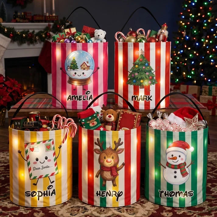 Personalized LED Light Up Fabric Basket Christmas Gift for Kids