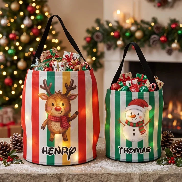 Personalized LED Light Up Fabric Basket Christmas Gift for Kids