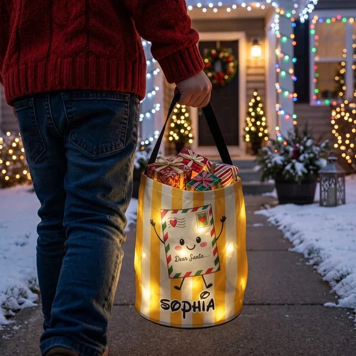 Personalized LED Light Up Fabric Basket Christmas Gift for Kids