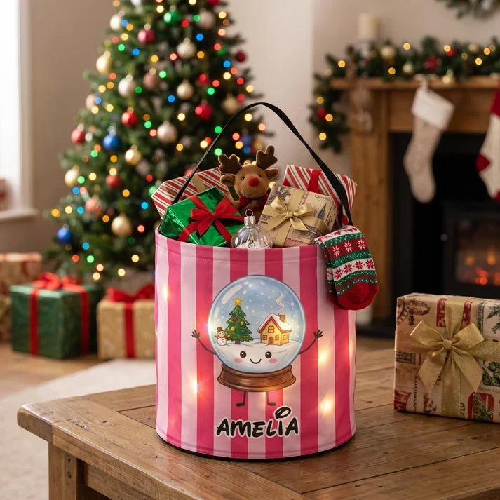 Personalized LED Light Up Fabric Basket Christmas Gift for Kids