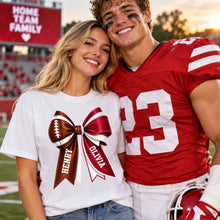 Load image into Gallery viewer, Personalized Classic Tee with Football Cheer Bow Gift for Fans
