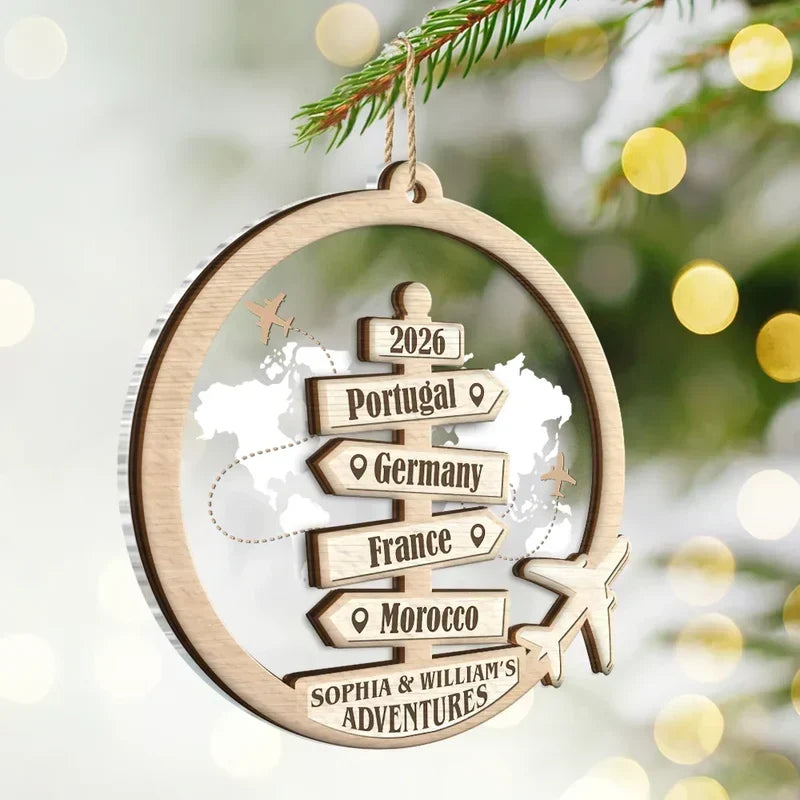 Personalized Travel Map Ornament Custom Gift for Couples