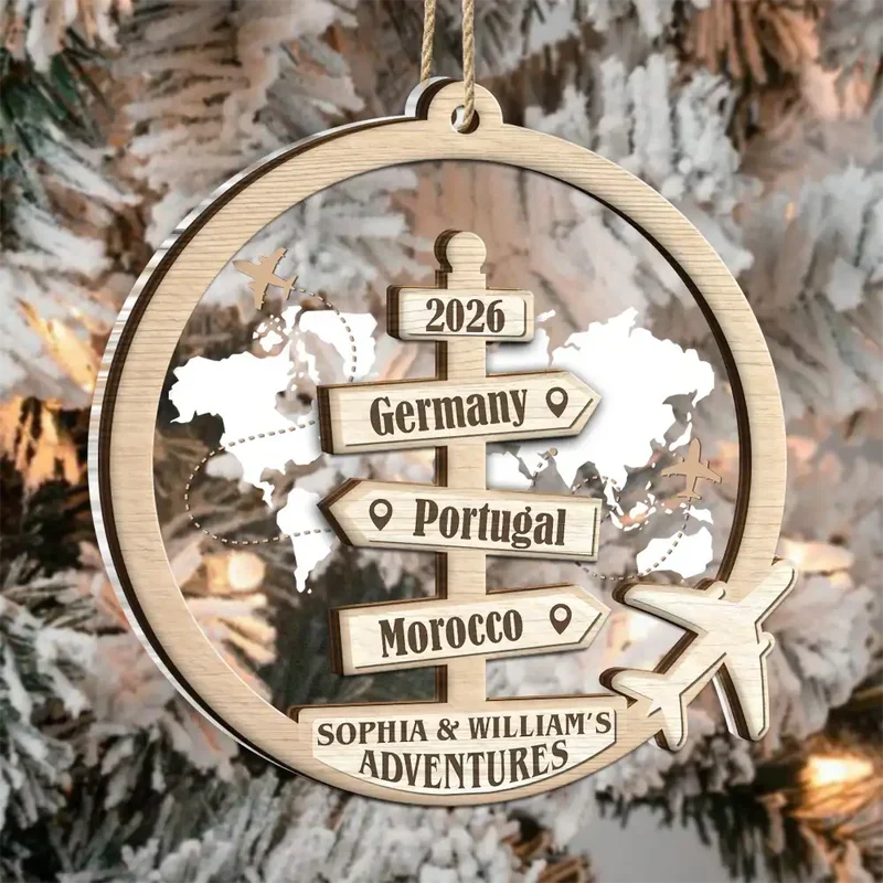 Personalized Travel Map Ornament Custom Gift for Couples