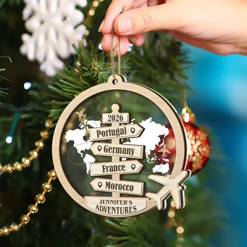 Personalized Travel Map Ornament Custom Gift for Couples