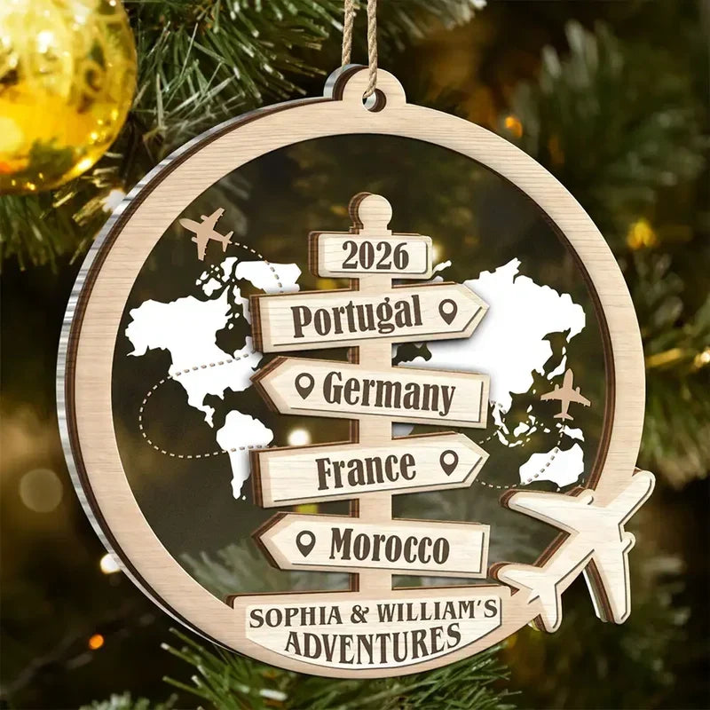 Personalized Travel Map Ornament Custom Gift for Couples