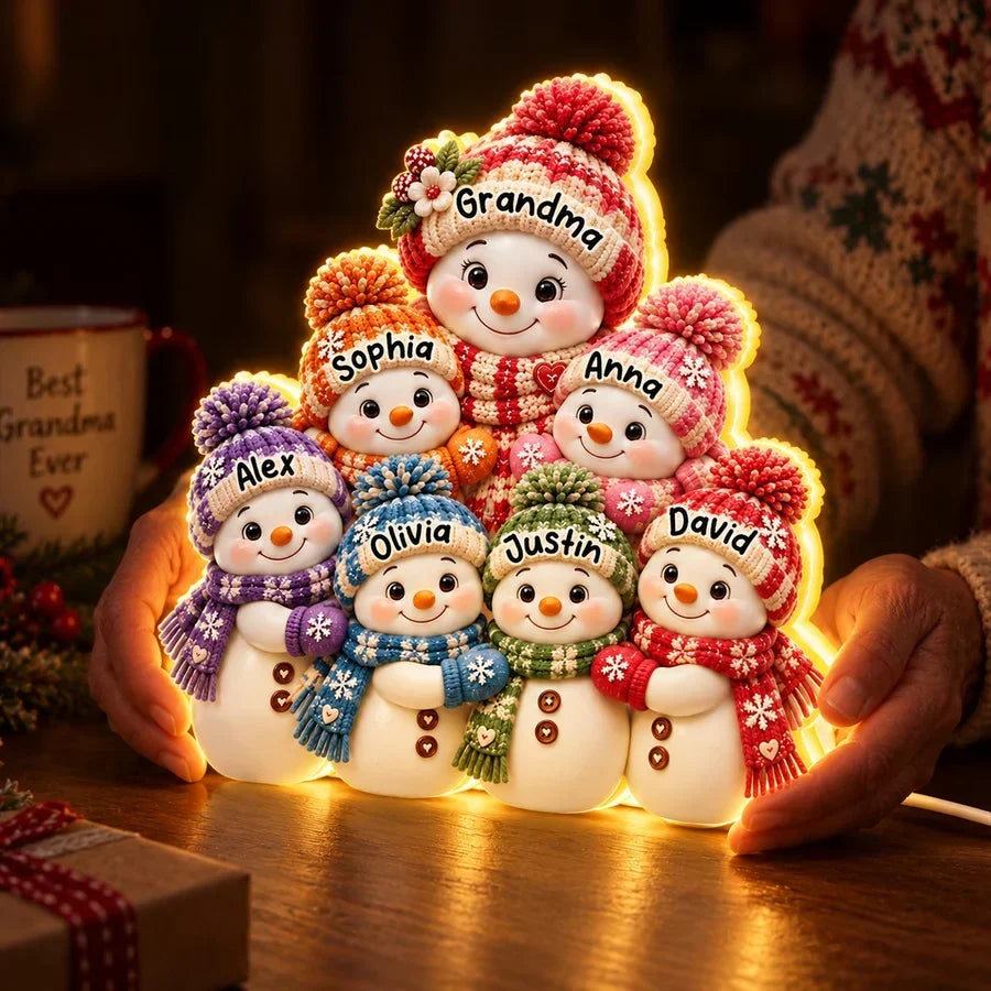 Personalized Acrylic Light Box Grandkids Snowman Gift for Grandma