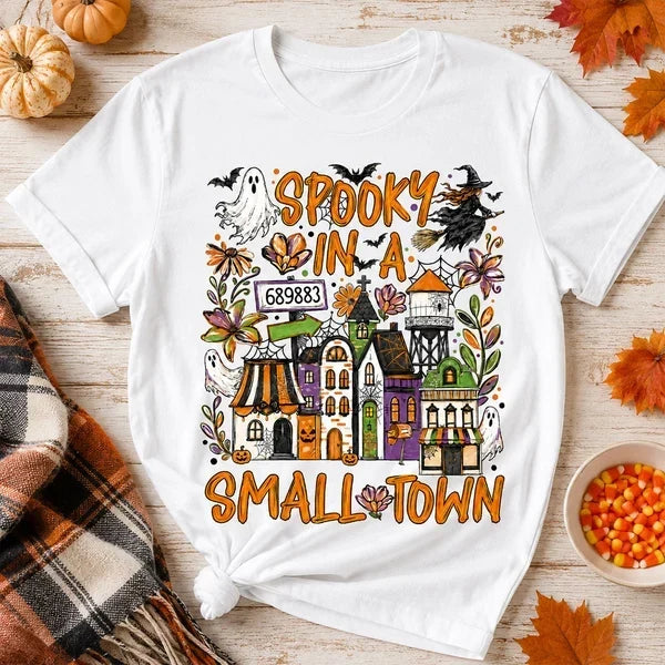 Personalized Halloween Tee Custom Small Town Scene Gift