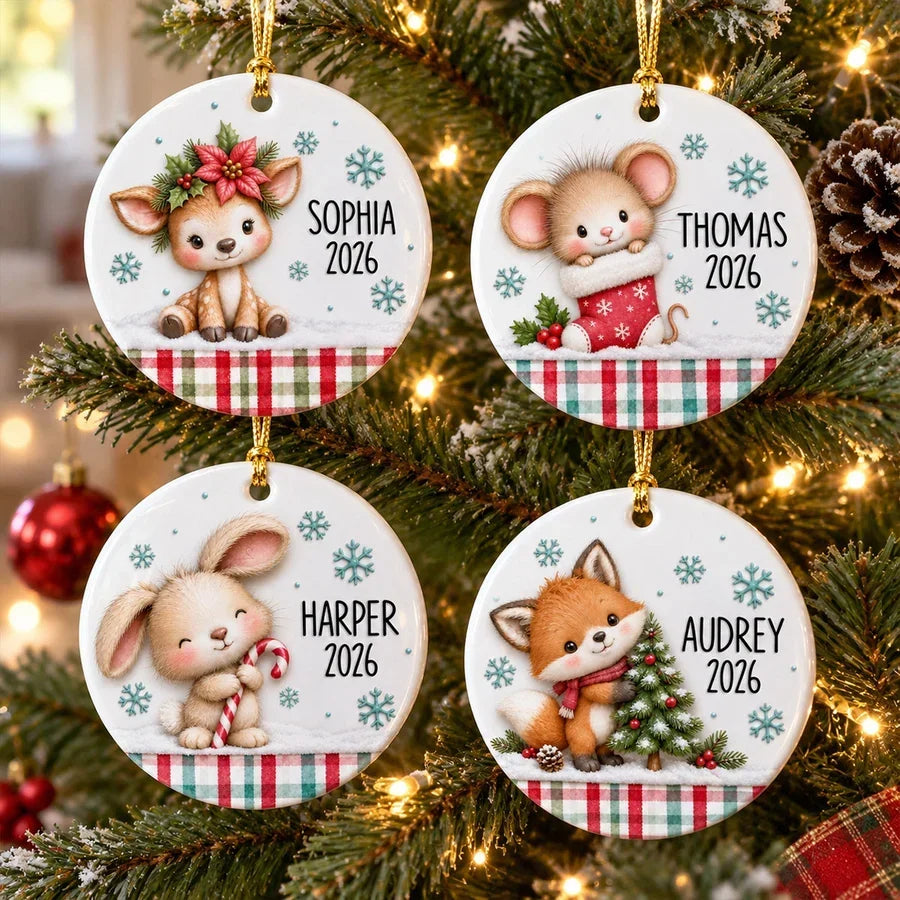 Personalized Ceramic Ornament Cute Woodland Animals Gift for Kids