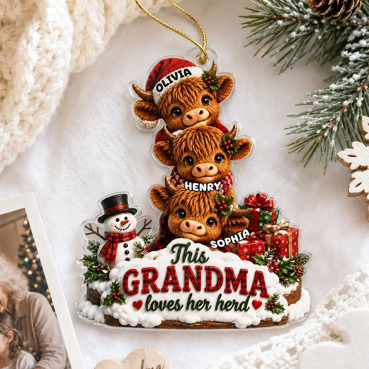 Personalized Acrylic Ornament Custom Gift for Grandma Holiday Cheer
