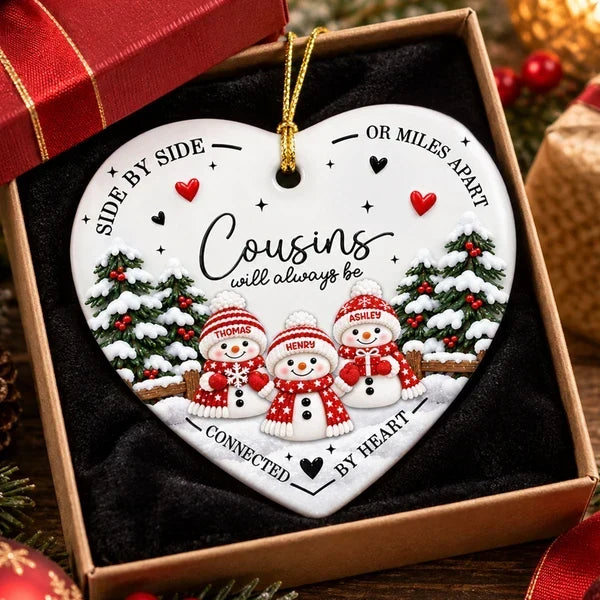 Personalized Ceramic Heart Ornament Cousins Gift Keepsake
