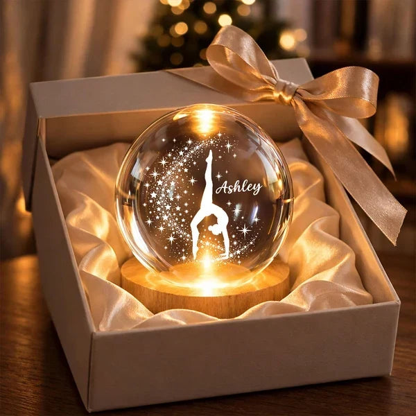 Personalized Amber Globe Lamp Starlit Gymnast Gift for Daughter