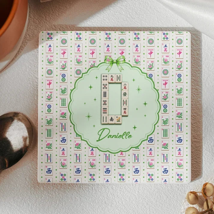 Personalized Round Ceramic Coaster Mahjong Gift for Game Night