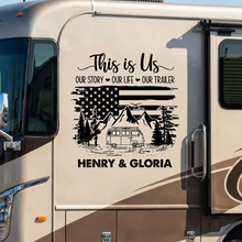 Load image into Gallery viewer, Personalized USA Flag RV Decal Custom Camper Sticker Gift for Couples

