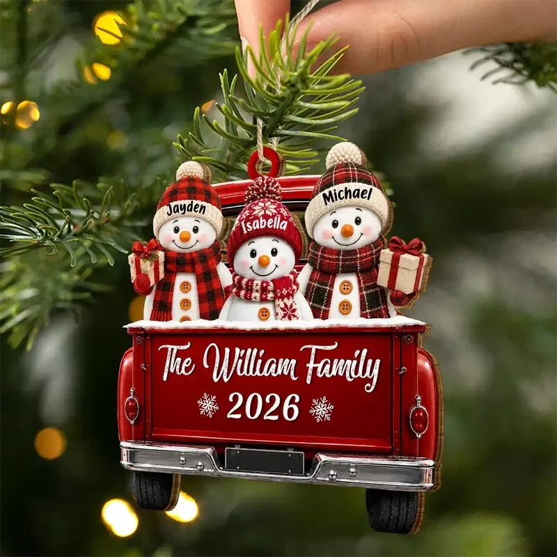 Personalized Wooden Ornament Snowman Family Holiday Gift
