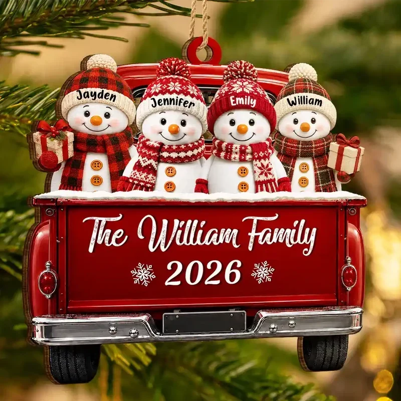 Personalized Wooden Ornament Snowman Family Holiday Gift