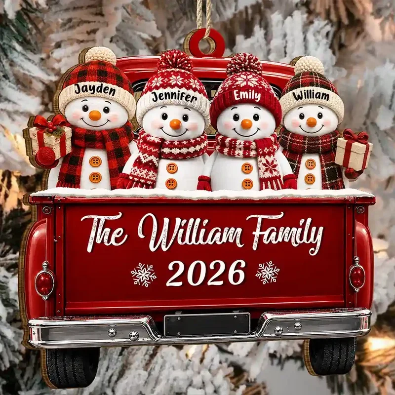 Personalized Wooden Ornament Snowman Family Holiday Gift