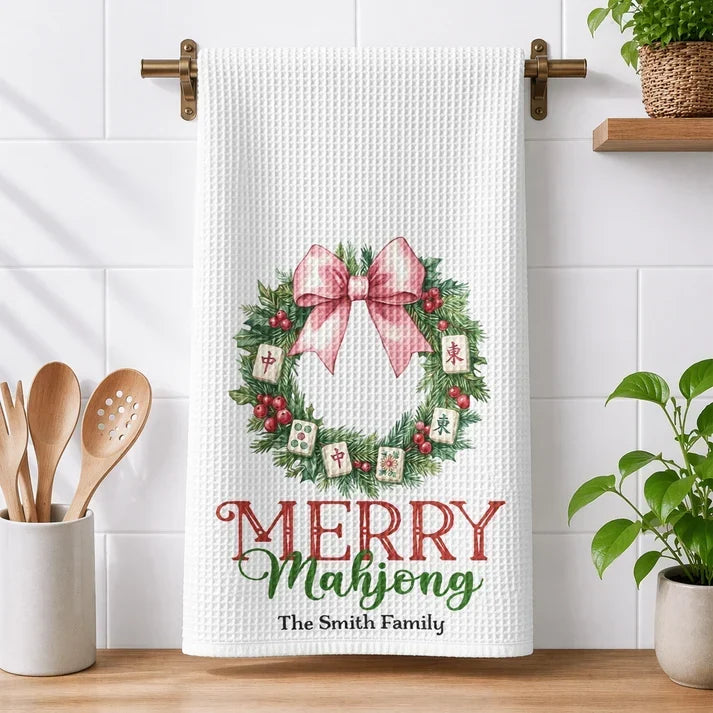 Personalized Mahjong Kitchen Towel Custom Gift for Mom, Grandma, Christmas