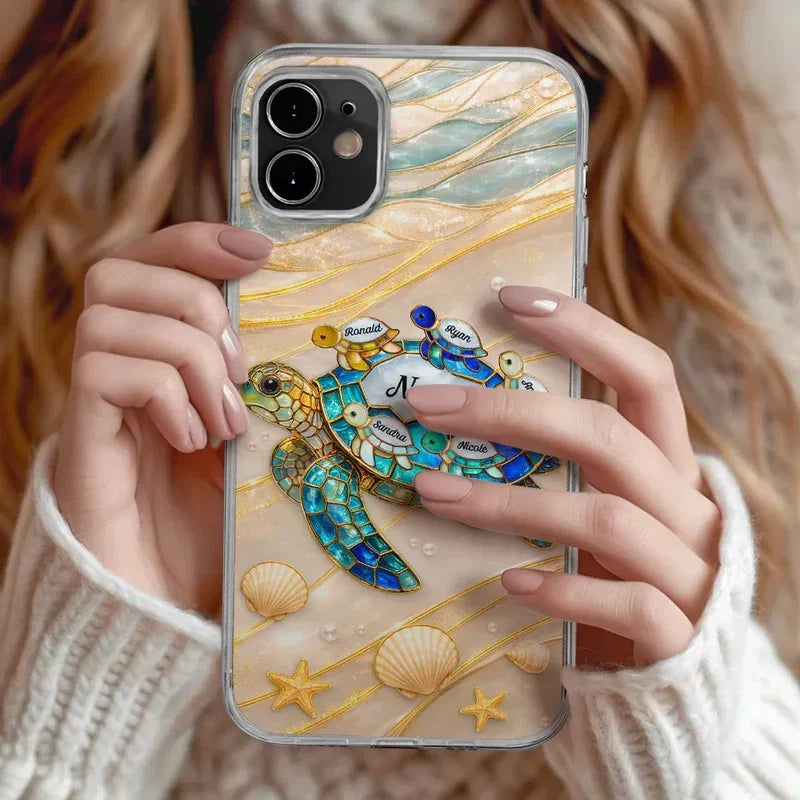 Personalized Clear TPU Phone Case Turquoise Turtle Gift for Grandma