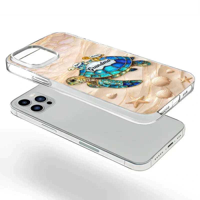 Personalized Clear TPU Phone Case Turquoise Turtle Gift for Grandma