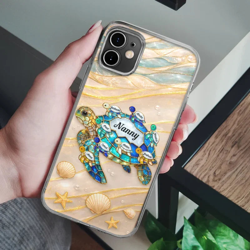 Personalized Clear TPU Phone Case Turquoise Turtle Gift for Grandma
