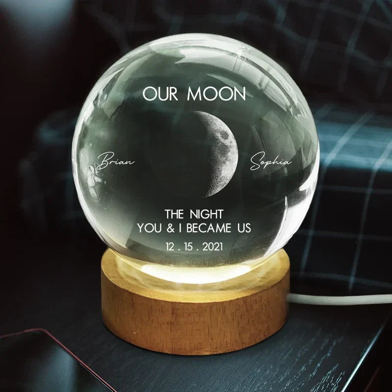 Personalized Globe Lamp with Moon Phase Design Unique Gift for Couples